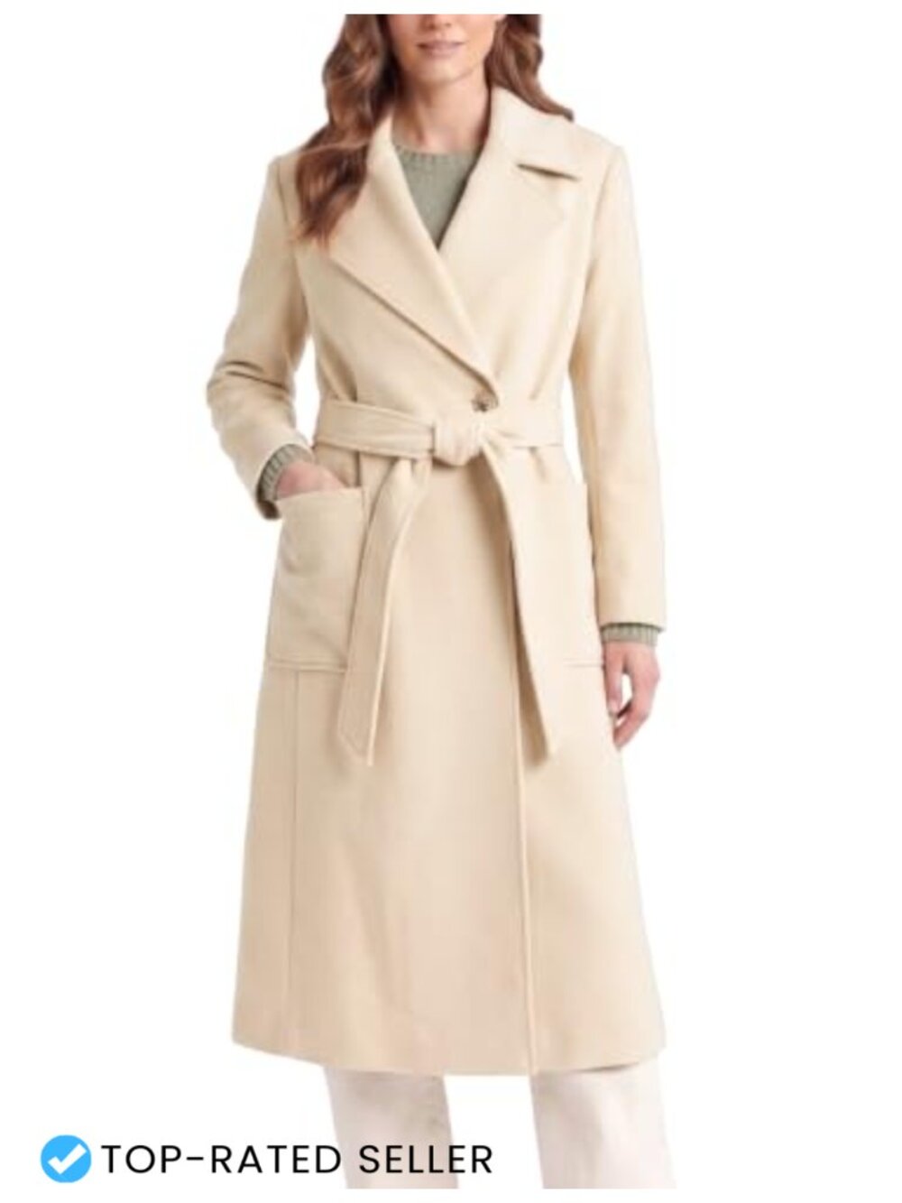 Wool Blend Wrap Coat Notch Lapel Belted Overcoat Maxi Length